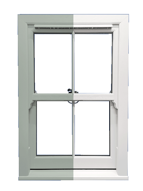 Quickslide sliding sash windows - Experience elegance with agate grey frames and heritage white trim, perfect for enhancing your space.