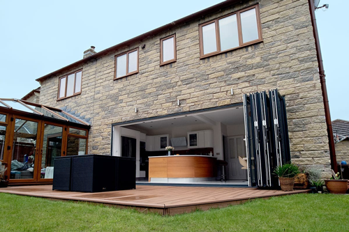 High-quality aluminium bi-folding doors with sashes and glass supplied loose for easy installation