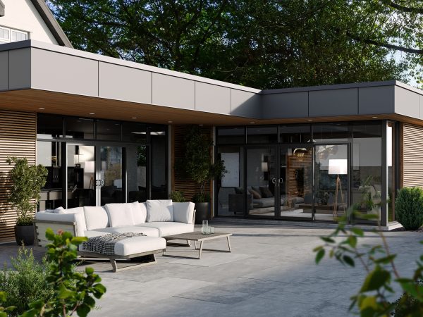 Stylish inline aluminium sliding patio doors with a slim, modern frame
